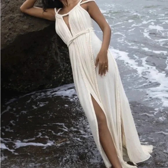 Aya Sacred Wear Off-White Simple Organic Cotton Boho Wedding Maxi Dress XS-L - Picture 1 of 13